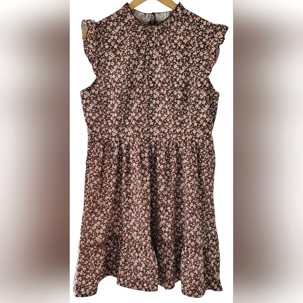 Cupshe Floral Ditsy High Neck Flutter Sleeve Mini Dress - Size L.